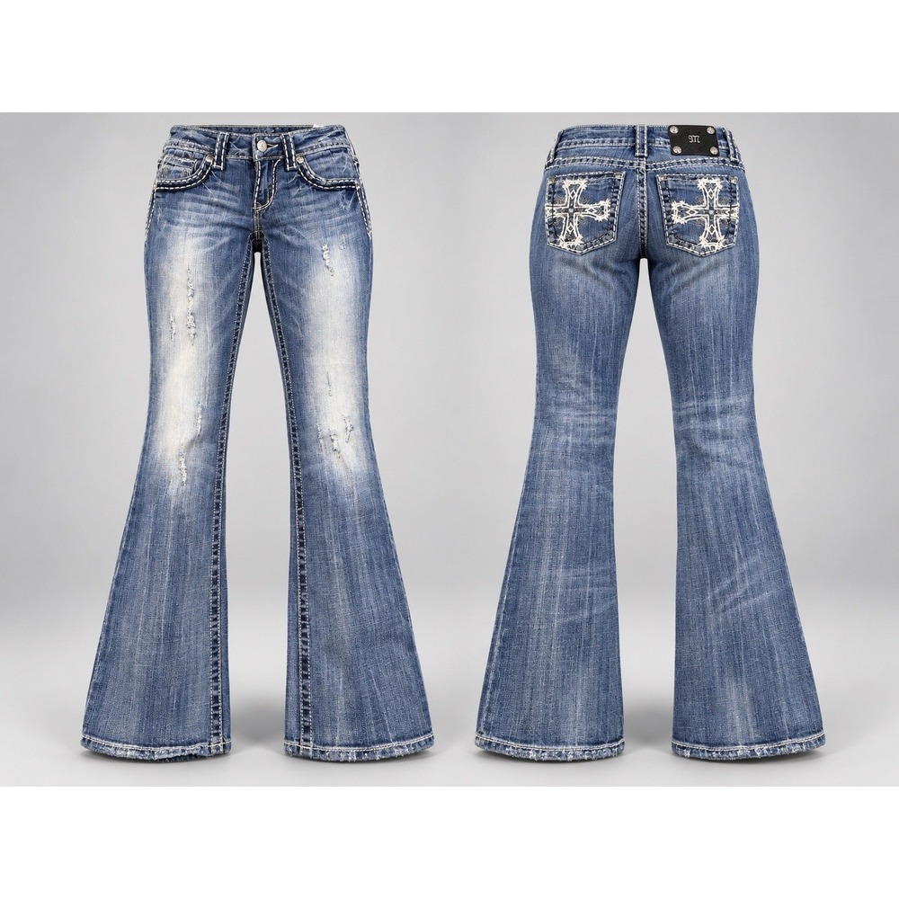 MISSME boot Jean women 28x31 thick stitch cross jp510042l  embelished rhinestone